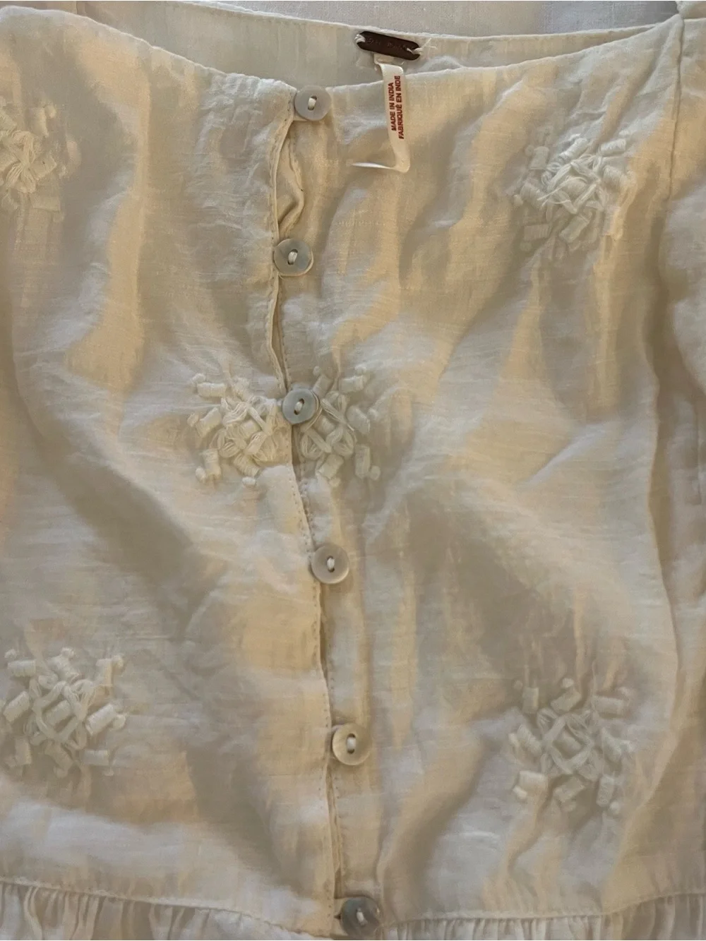 Free People Ivory Ruffle Button-Front Peasant Blouse